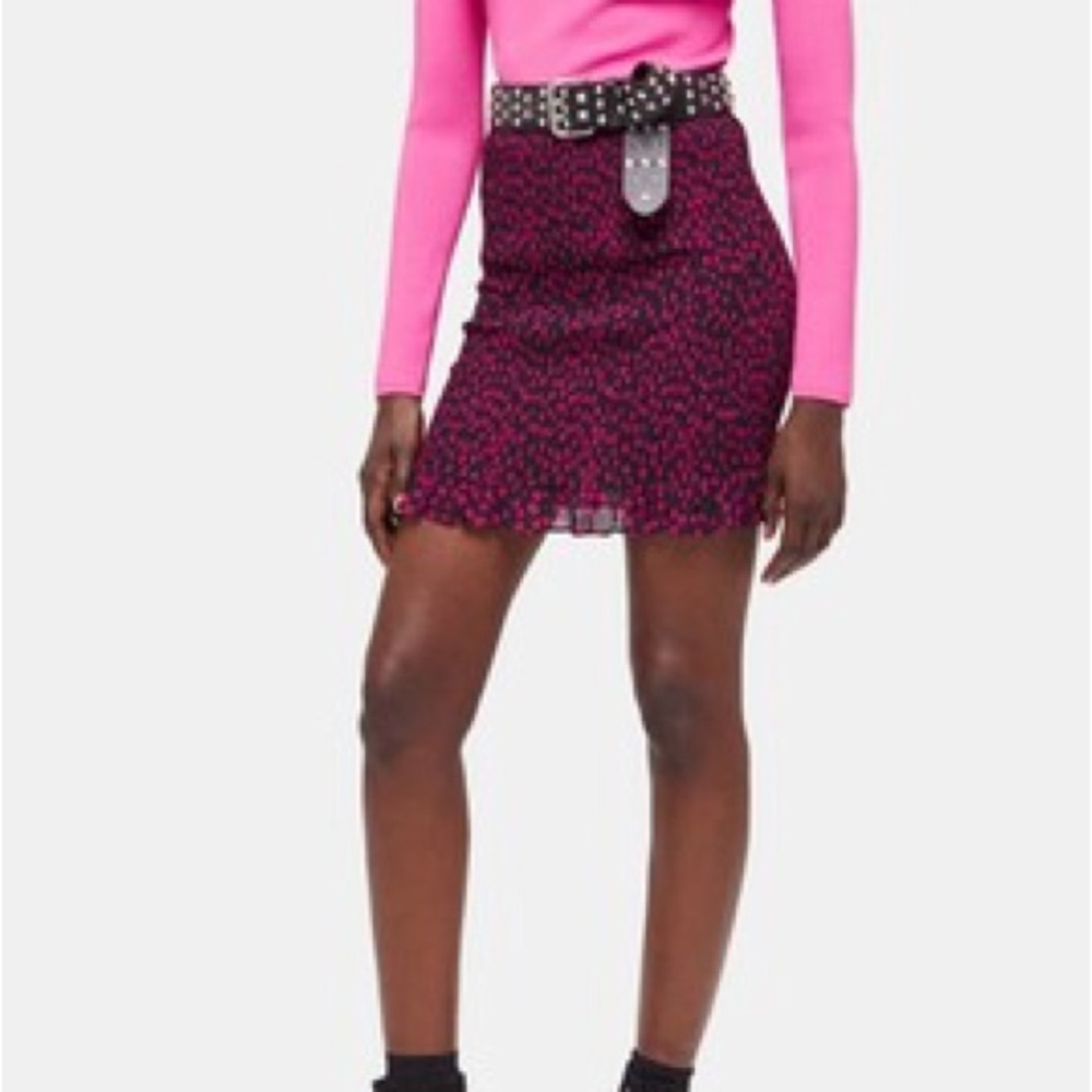 NWT | The Kooples | Black and Pink Daisy Dots | Ruched Mini Skirt - Picture 2 of 10